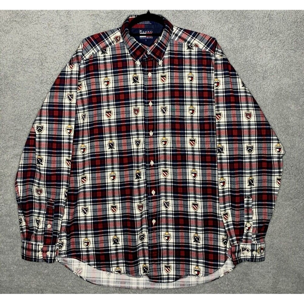 Tommy Hilfiger Shirt Men's Large Vintage All Over Lion Crest Shield Print
